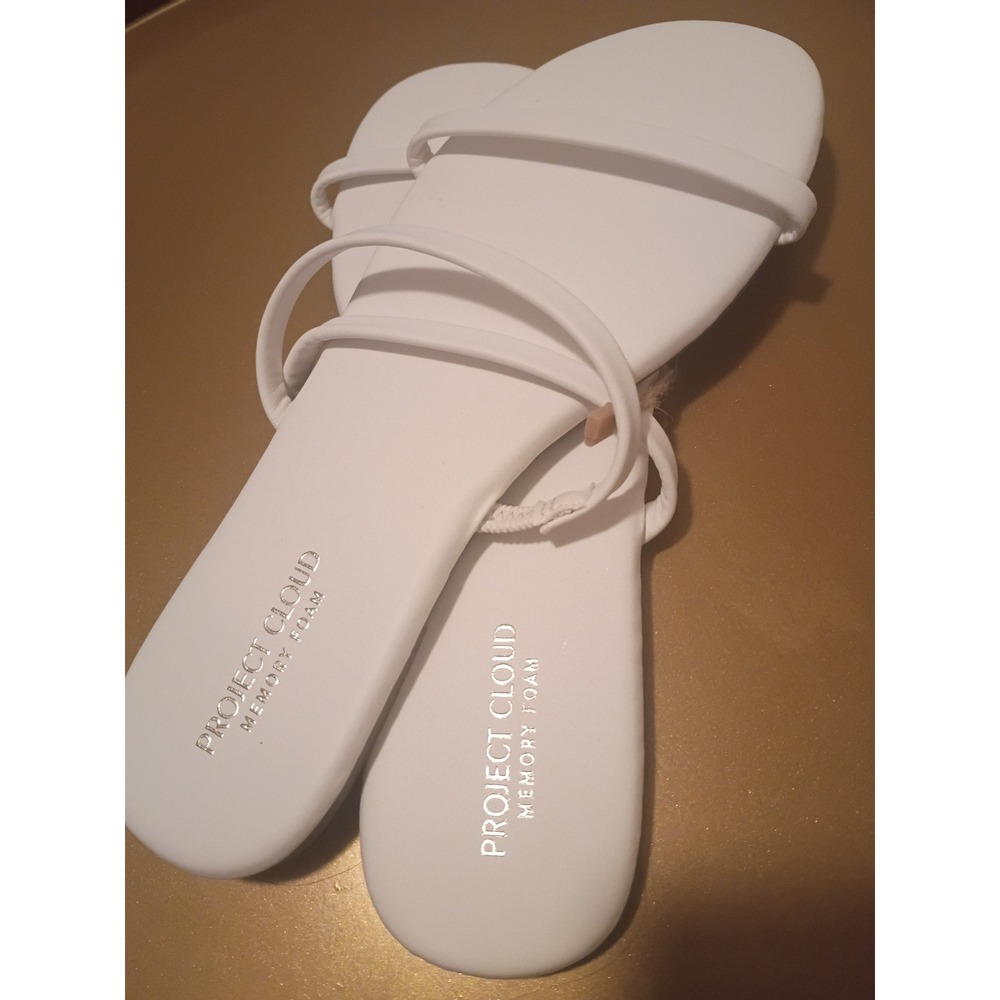 Project Cloud White Strappy Memory Foam Vegan Flat Sandals PC-125A Womens 7M